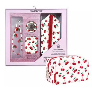 Velvet Caviar Cherry Phone Accessories Set MagSafe Compatible Ring Pouch Strap